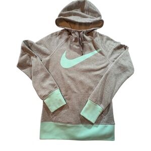 Nike Therma-FIT Hoodie Womens XS Grey Mint Green Thumbholes Pullover Sweatshirt